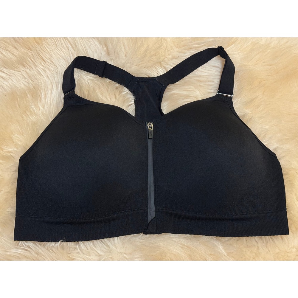 Victoria's Secret PINK ACTIVE Sports Bra XXL Black Seamless Air Front Zip Gym